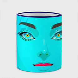 Кружка 3D Девушка с циановым лицом и жёлтыми зрачками, цвет: 3D-синий кант — фото 2
