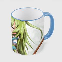 Кружка 3D Touhou Project Санаэ Котия, цвет: 3D-небесно-голубой кант