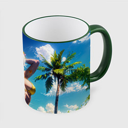 Кружка 3D Девушка в желтом купальнике, цвет: 3D-зеленый кант