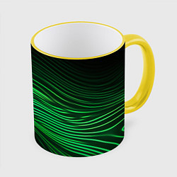 Кружка 3D Green neon lines, цвет: 3D-желтый кант