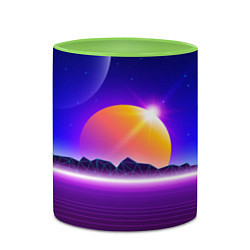 Кружка 3D Mountains - sun - space - vaporwave, цвет: 3D-белый + светло-зеленый — фото 2