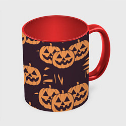 Кружка 3D Фонарь джек в грандж стиле halloween тыква cartoon, цвет: 3D-белый + красный