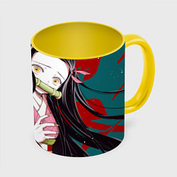 Кружка 3D Nezuko Kamado арт, цвет: 3D-белый + желтый