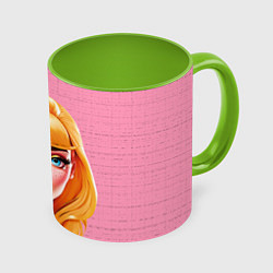 Кружка 3D Нейросеть - Барби аниме, цвет: 3D-белый + светло-зеленый