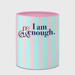 Кружка 3D I am Kenough - фраза и костюм Кена в полоску, цвет: 3D-белый + розовый — фото 2