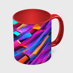 Кружка 3D Неоновые разноцветные пластины, цвет: 3D-белый + красный