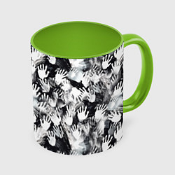Кружка 3D Черно-белые отпечатки ладоней, цвет: 3D-белый + светло-зеленый