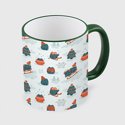 Кружка 3D Зимние веселые лягушки, цвет: 3D-зеленый кант