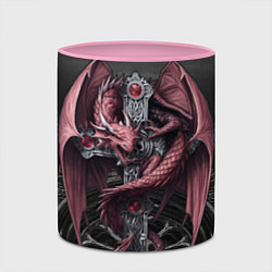Кружка 3D Красный кельтский дракон на готическом кресте, цвет: 3D-белый + розовый — фото 2