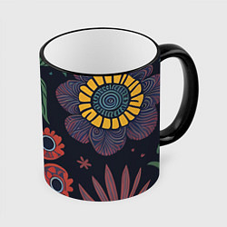 Кружка 3D Простые цветы на глубоком синем, цвет: 3D-черный кант