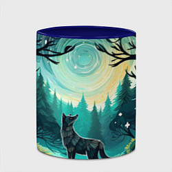 Кружка 3D Волк в ночном лесу фолк-арт, цвет: 3D-белый + синий — фото 2