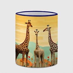 Кружка 3D Три жирафа в стиле фолк-арт, цвет: 3D-синий кант — фото 2