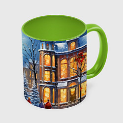 Кружка 3D Новогодний городской пейзаж, цвет: 3D-белый + светло-зеленый