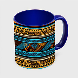 Кружка 3D Этнический рисунок в горизонтальную полоску, цвет: 3D-белый + синий
