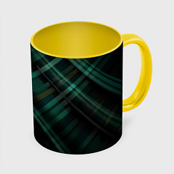 Кружка 3D Тёмно-зелёная шотландская клетка, цвет: 3D-белый + желтый