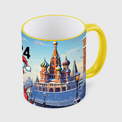 Кружка 3D Новогодний дракон 2024, цвет: 3D-желтый кант