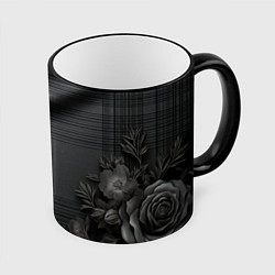 Кружка 3D Серо-черная шотландская клетка и цветы, цвет: 3D-черный кант