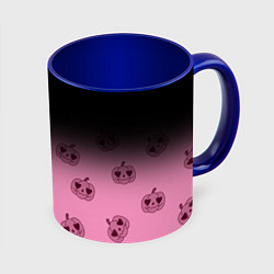 Кружка 3D Черно-розовый градиент и хэллоуинские тыквы паттер, цвет: 3D-белый + синий