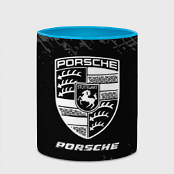 Кружка 3D Porsche speed на темном фоне со следами шин, цвет: 3D-белый + небесно-голубой — фото 2