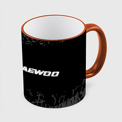 Кружка 3D Daewoo speed на темном фоне со следами шин по-гори, цвет: 3D-оранжевый кант