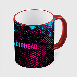 Кружка 3D Radiohead - neon gradient по-горизонтали, цвет: 3D-красный кант