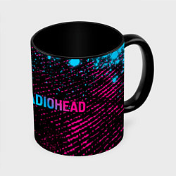 Кружка 3D Radiohead - neon gradient по-горизонтали, цвет: 3D-белый + черный