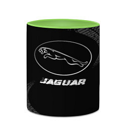 Кружка 3D Jaguar speed на темном фоне со следами шин, цвет: 3D-белый + светло-зеленый — фото 2