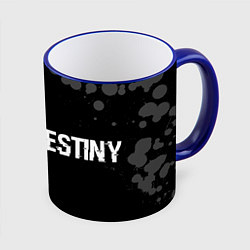 Кружка 3D Destiny glitch на темном фоне по-горизонтали, цвет: 3D-синий кант