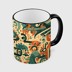 Кружка 3D Абстрактный узор в мексиканском фолк-арт стиле, цвет: 3D-черный кант