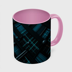 Кружка 3D Тёмно-синяя диагональная клетка в шотландском стил, цвет: 3D-белый + розовый