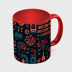 Кружка 3D Абстрактный паттерн в славянской стилистике, цвет: 3D-белый + красный