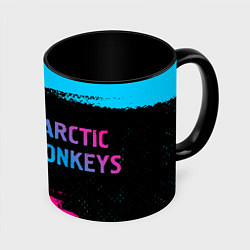 Кружка 3D Arctic Monkeys - neon gradient по-горизонтали, цвет: 3D-белый + черный