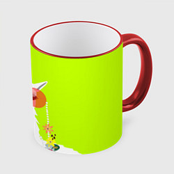 Кружка 3D Лама - альпака в розовых очках, цвет: 3D-красный кант