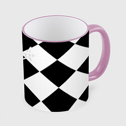 Кружка 3D Алиса шахматная клетка, цвет: 3D-розовый кант