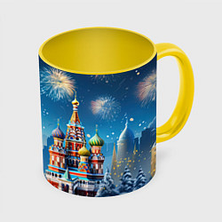 Кружка 3D Новогодняя Москва, цвет: 3D-белый + желтый