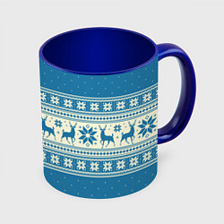 Кружка 3D Sweater with deer on a blue background, цвет: 3D-белый + синий