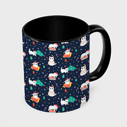 Кружка 3D Pattern with new years cats, цвет: 3D-белый + черный