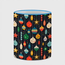 Кружка 3D Новогодние ёлочные игрушки на черном фоне, цвет: 3D-небесно-голубой кант — фото 2