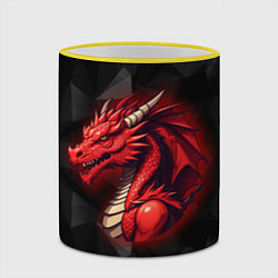 Кружка 3D Красный дракон на полигональном черном фоне, цвет: 3D-желтый кант — фото 2