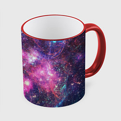 Кружка 3D Пурпурные космические туманности со звездами, цвет: 3D-красный кант
