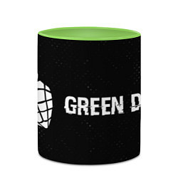 Кружка 3D Green Day glitch на темном фоне по-горизонтали, цвет: 3D-белый + светло-зеленый — фото 2