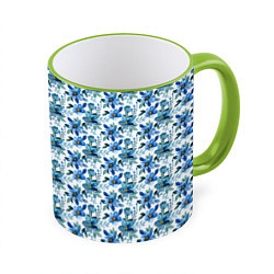 Кружка 3D Полевые голубые цветы паттерн, цвет: 3D-светло-зеленый кант