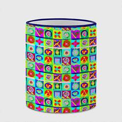 Кружка 3D Сердца и квадраты абстракция, цвет: 3D-синий кант — фото 2