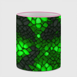 Кружка 3D Зелёный трескающийся камень, цвет: 3D-розовый кант — фото 2