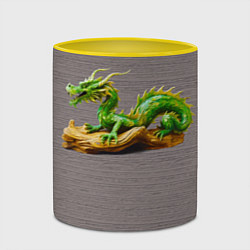 Кружка 3D Зелёный деревянный дракон на дереве талисман, цвет: 3D-белый + желтый — фото 2