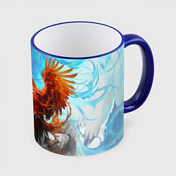 Кружка 3D Птица феникс в огне, цвет: 3D-синий кант