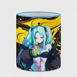 Кружка 3D Ребекка и Киберпанк, цвет: 3D-небесно-голубой кант — фото 2