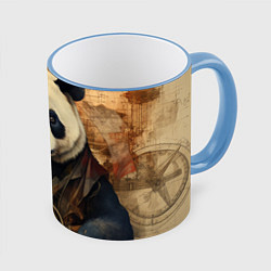 Кружка 3D Панда арт-портрет, цвет: 3D-небесно-голубой кант