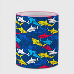 Кружка 3D Разноцветные акулы на глубине, цвет: 3D-розовый кант — фото 2