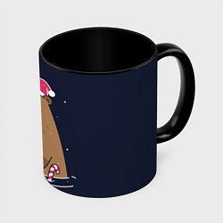 Кружка 3D Новогодняя капибара - 2024, цвет: 3D-белый + черный